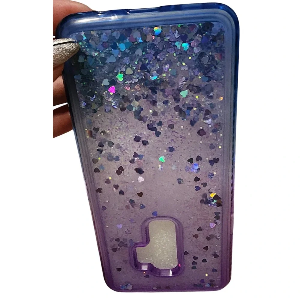 Samsung‎ Galaxy S9+ Case Glitter Heart Liquid Flow Bling Screen Protector New